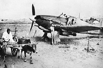 Hurricane & ox cart in burma - raf site